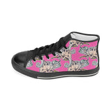 Chameleon lizard pattern pink background Women's High Top Canvas Shoes Black