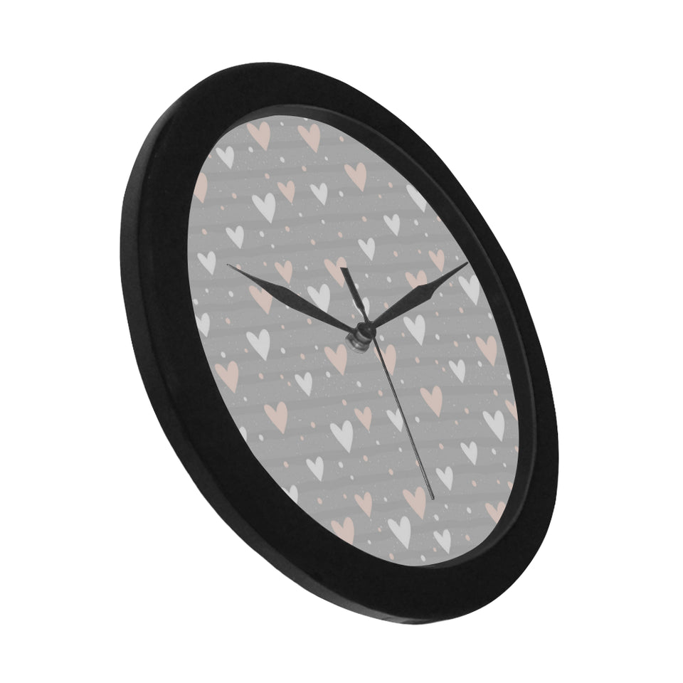 Heart pattern gray background Elegant Black Wall Clock