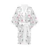 Airplane cloud grey background Women's Short Kimono Robe