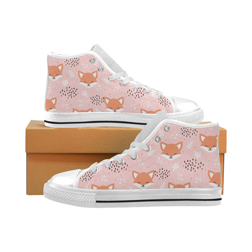 Cute fox pattern pink background Men's High Top Canvas Shoes White
