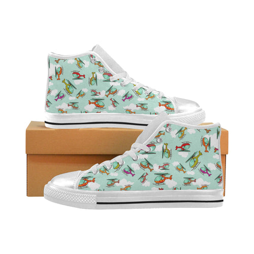 Helicopter design pattern Women's High Top Canvas Shoes White