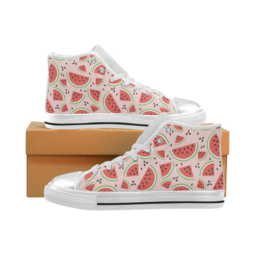 Watermelon pattern Women's High Top Canvas Shoes White