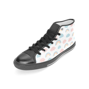 Cute rainbow clound pattern Women's High Top Canvas Shoes Black