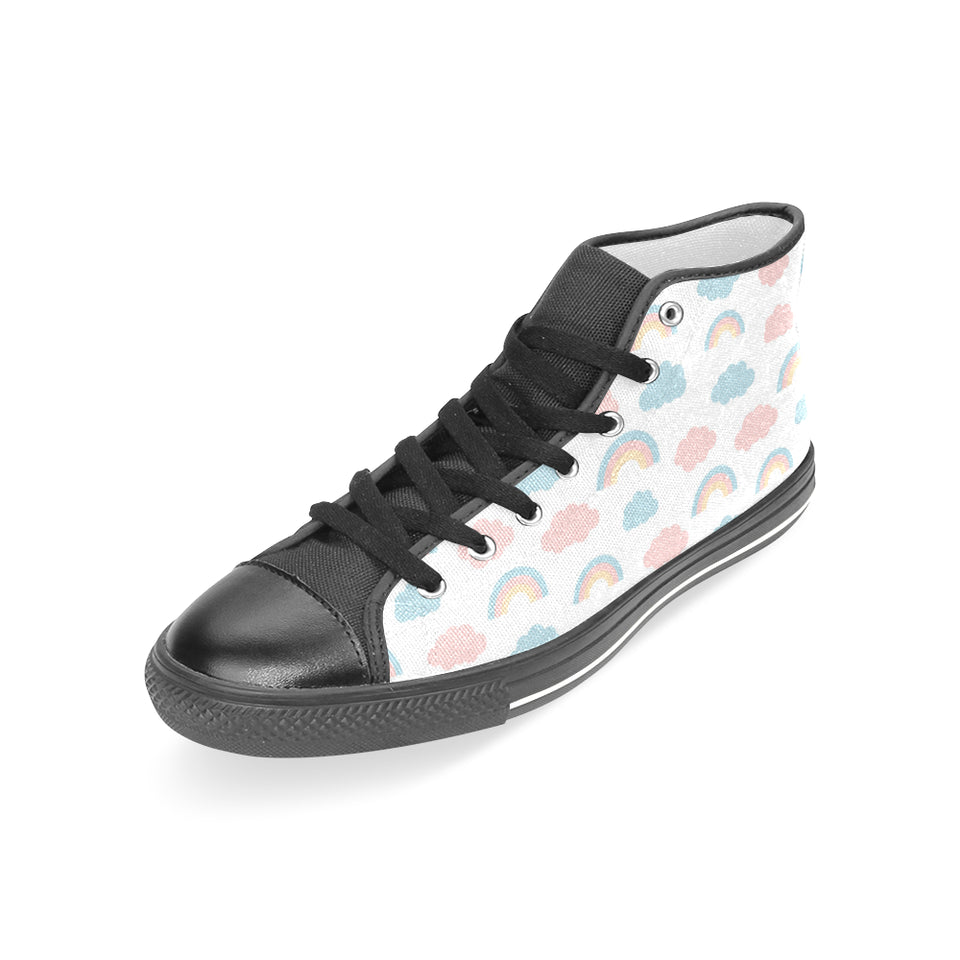 Cute rainbow clound pattern Women's High Top Canvas Shoes Black