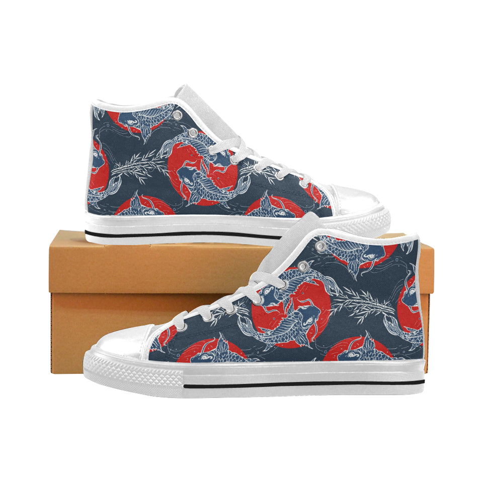 Fancy Carps hand drawn japanese art Men's High Top Canvas Shoes White