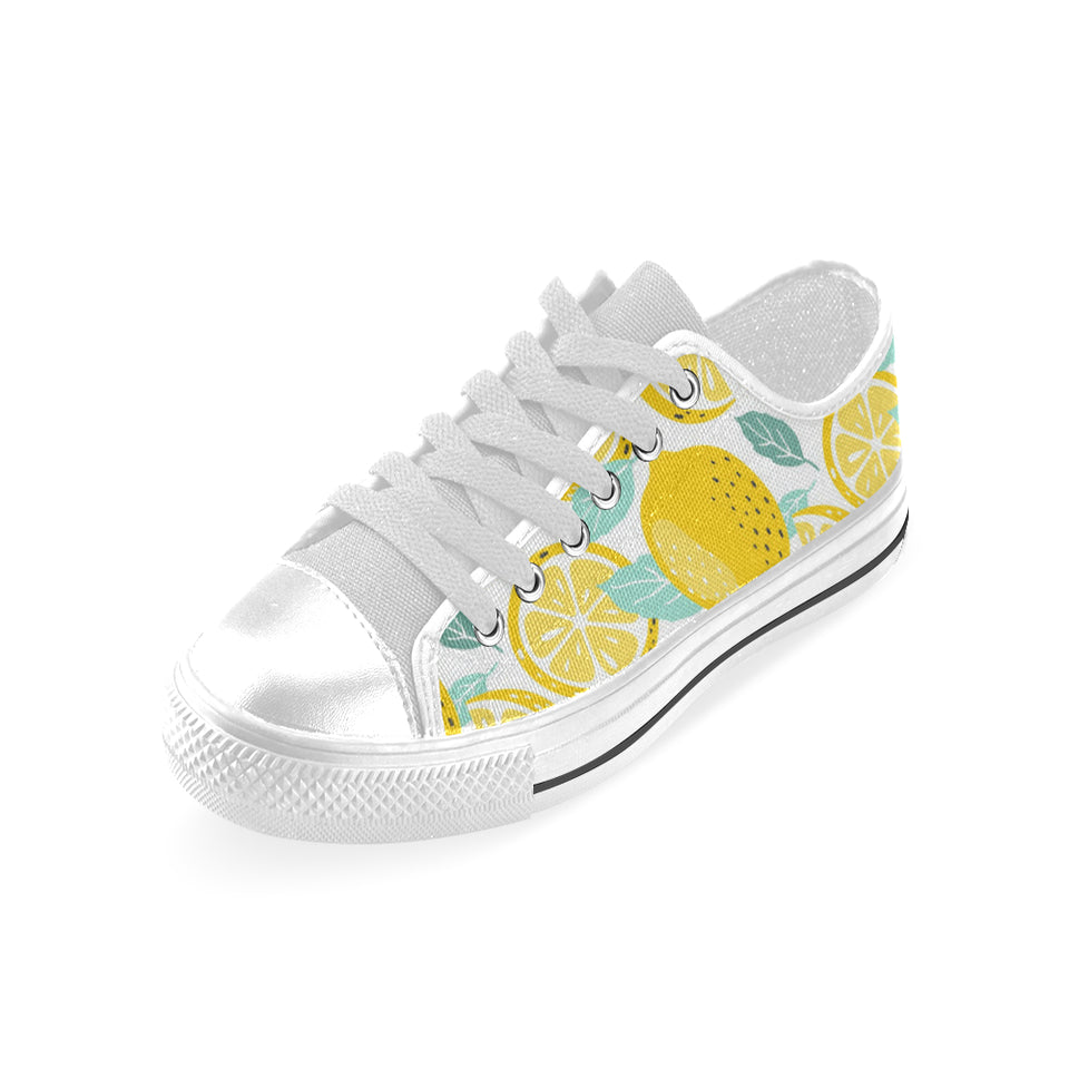 lemon design pattern Men's Low Top Canvas Shoes White
