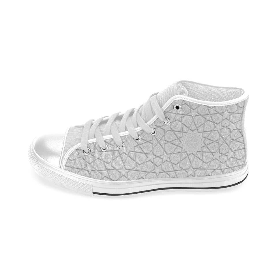 arabic star pattern Men's High Top Canvas Shoes White