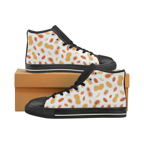 peanuts pattern Women's High Top Canvas Shoes Black