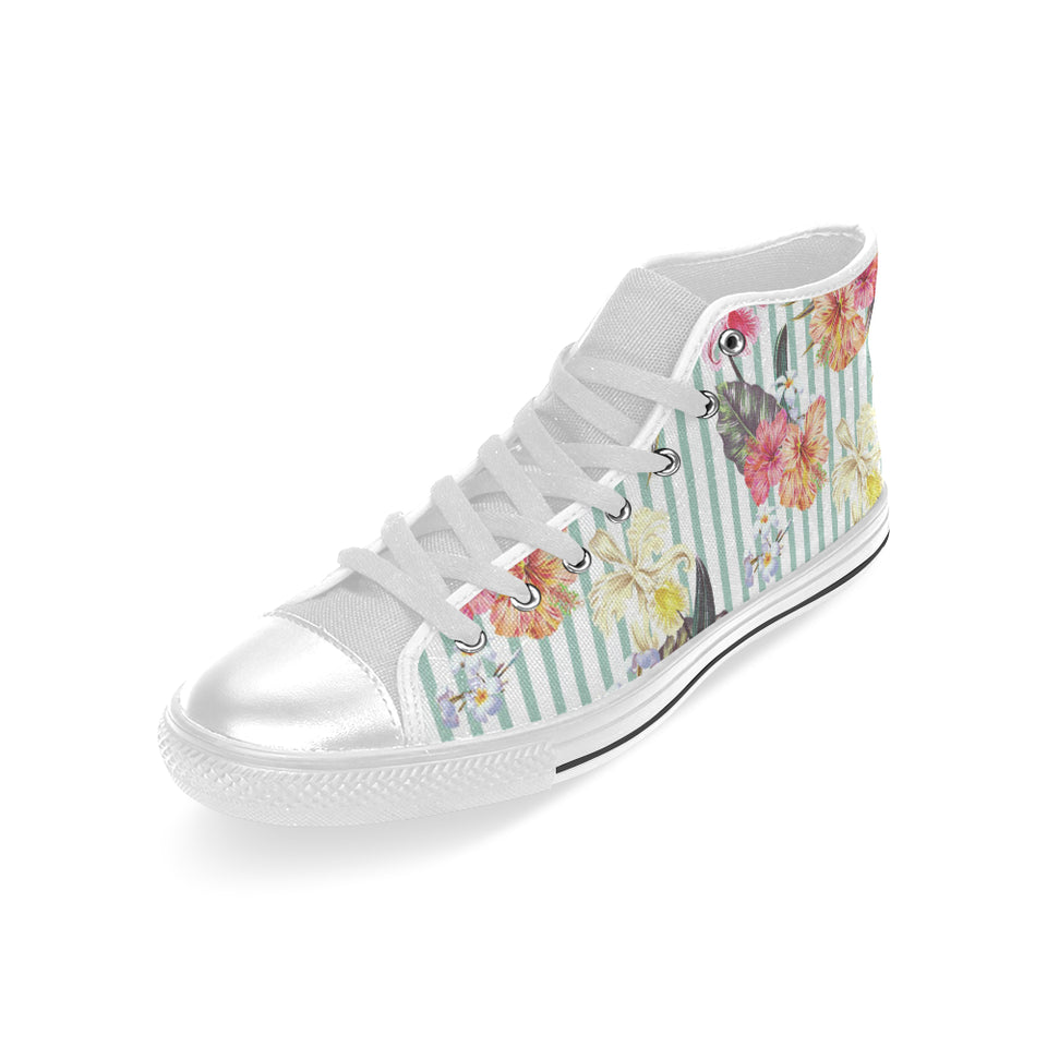 Colorful orchid flower pattern Men's High Top Canvas Shoes White