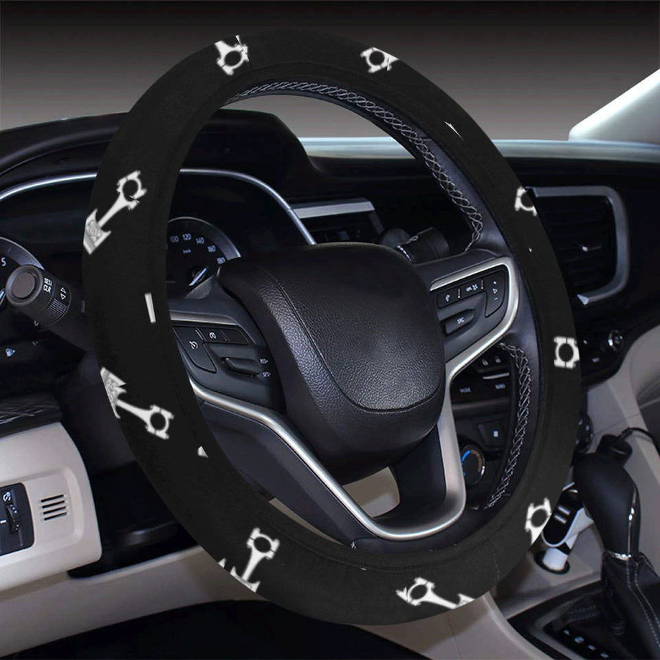 Engine Piston Black Theme Pattern Print Design 03 Car Steering Wheel Cover