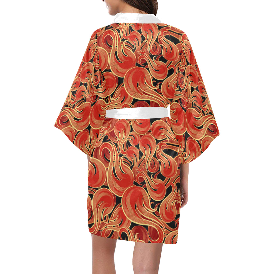 Fire flame pattern Women's Short Kimono Robe