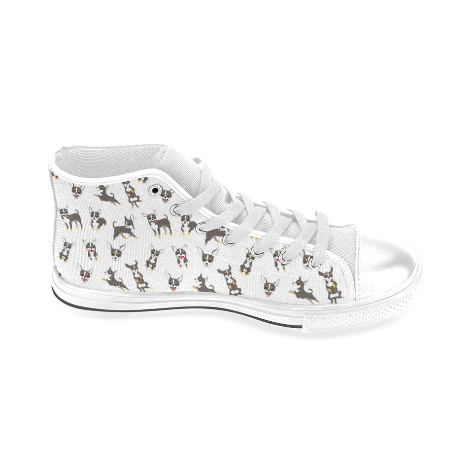 Chihuahua dog pattern Men's High Top Canvas Shoes White