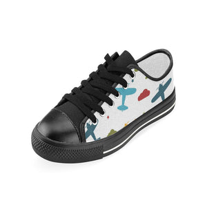 Airplane star cloud colorful Kids' Boys' Girls' Low Top Canvas Shoes Black
