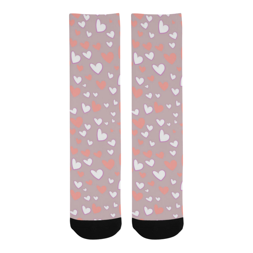 coral white heart pattern Crew Socks