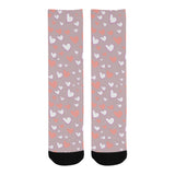 coral white heart pattern Crew Socks