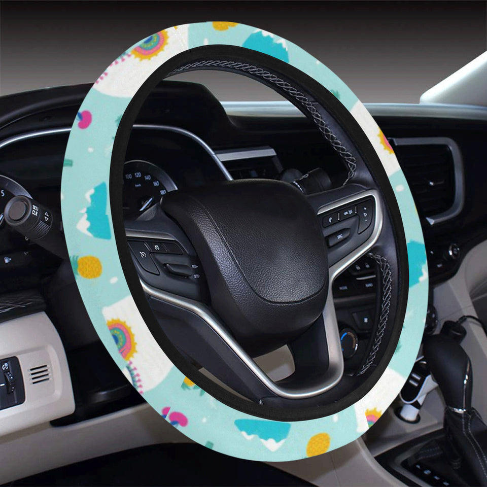 Llama alpaca cactus leaves pattern Car Steering Wheel Cover
