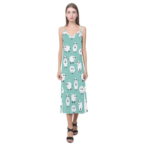 Cute sheep green background V-Neck Open Fork Long Dress