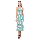 Cute sheep green background V-Neck Open Fork Long Dress