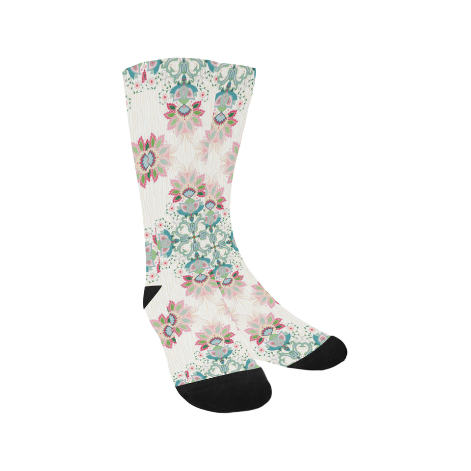 Square floral indian flower pattern Crew Socks