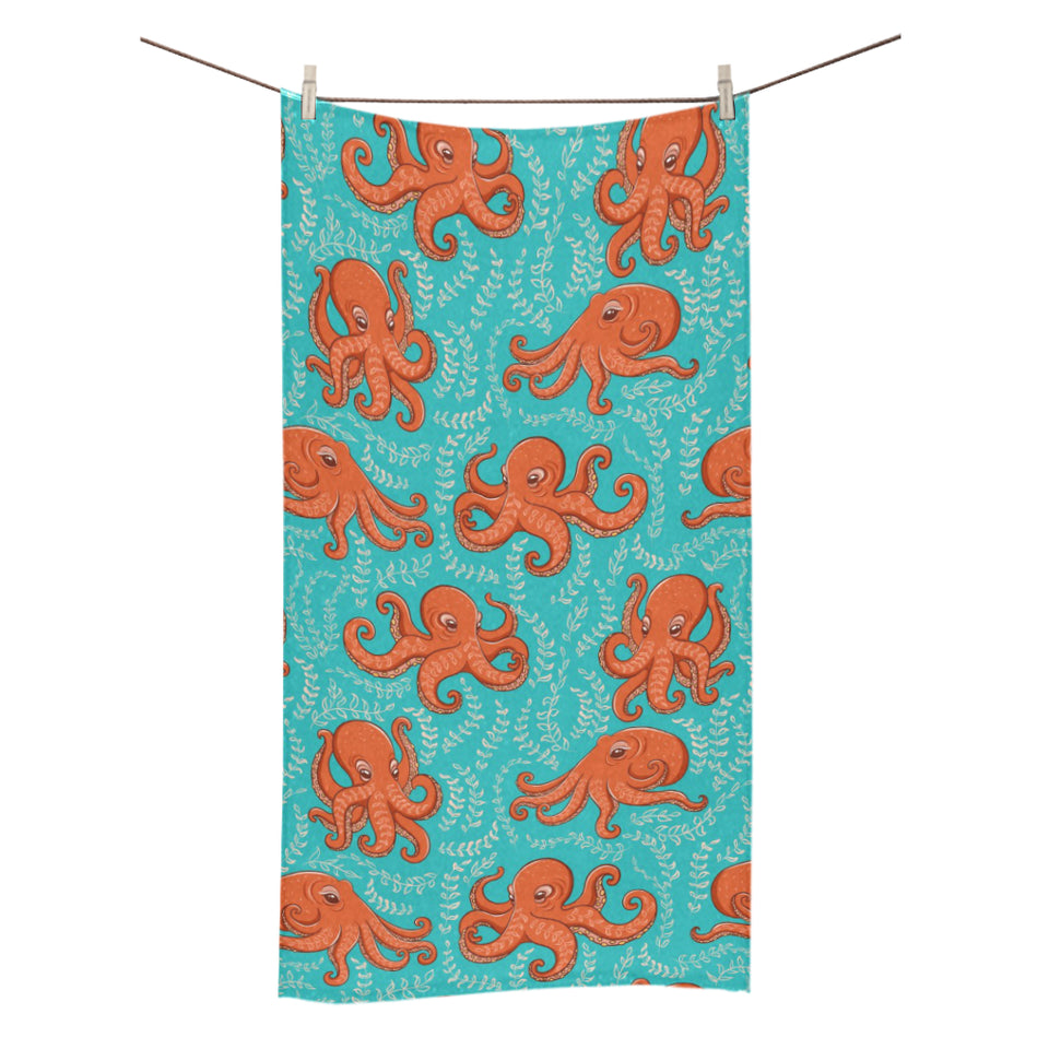 Octopus turquoise background Bath Towel