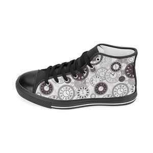 Classic vintage clock pattern Women's High Top Canvas Shoes Black