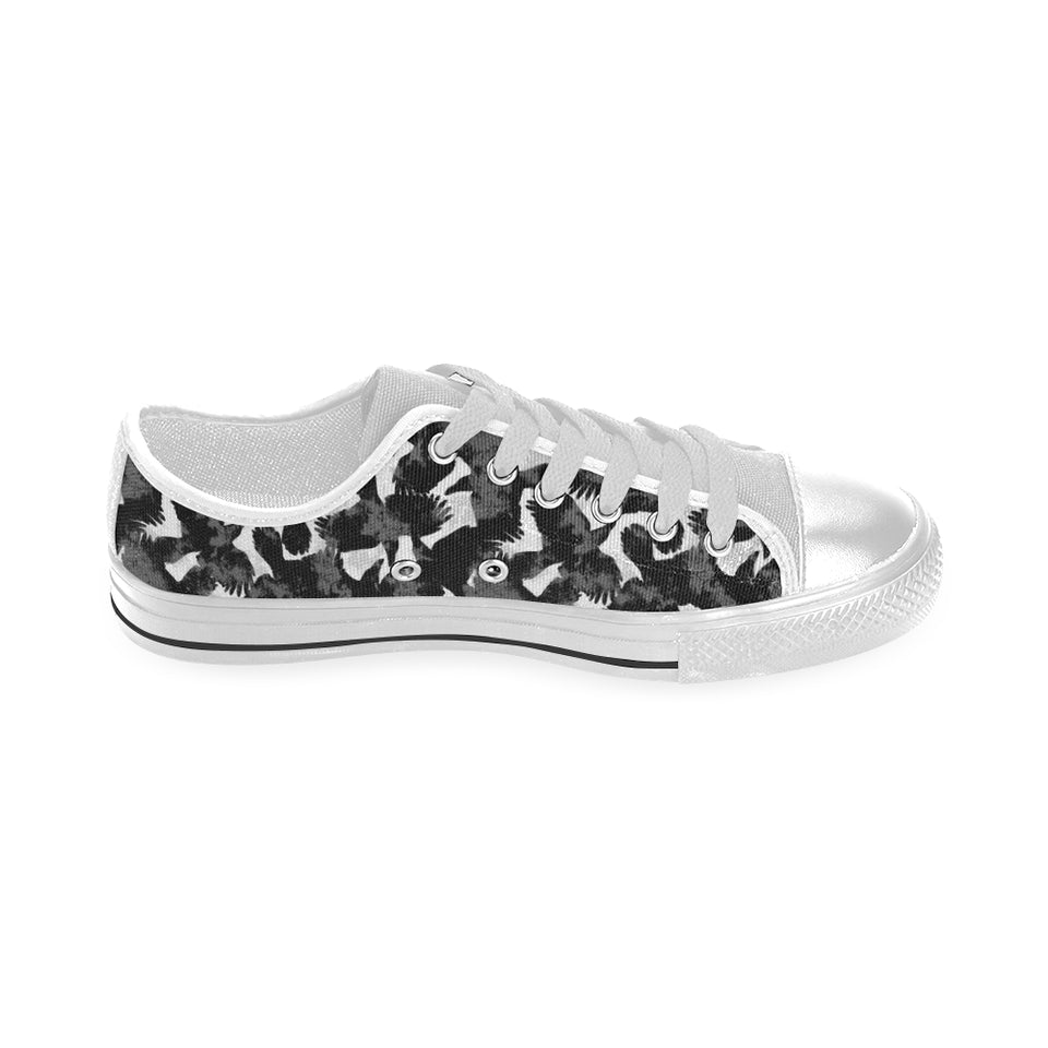 Crow illustration pattern Men's Low Top Canvas Shoes White