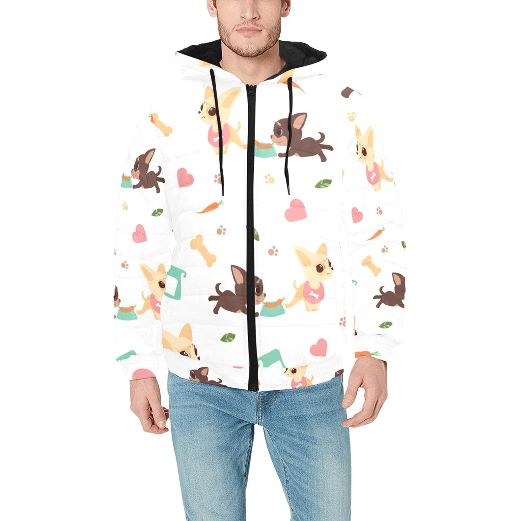 Cute Chihuahua puppie pattern Men's Padded Hooded Jacket