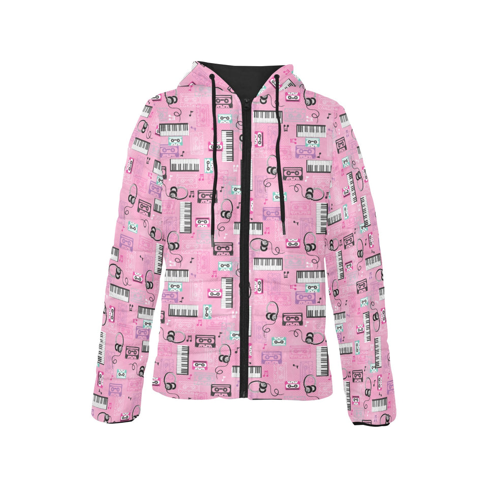 Piano Pattern Print Design 01 Women's Padded Hooded Jacket