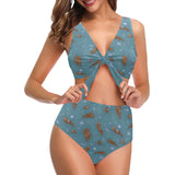 Sea otters pattern Chest Bowknot High Waisted Bikini Swimsuit