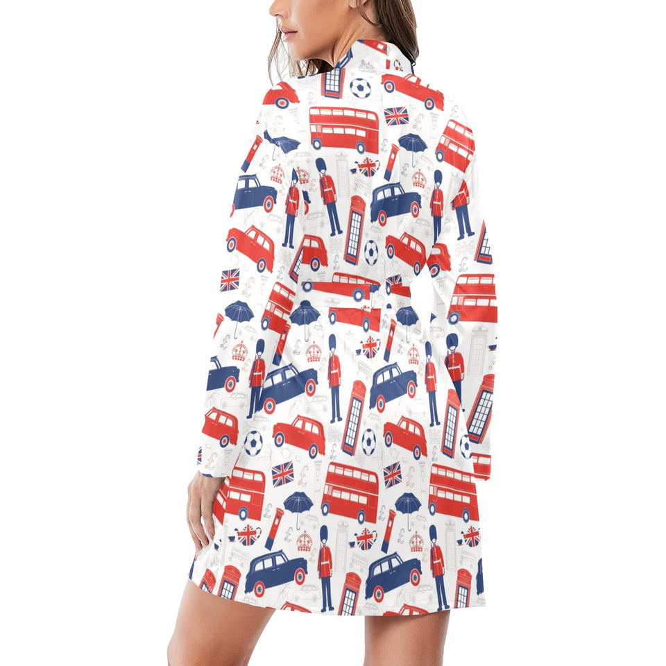 British Pattern Print Design 03 Women's Long Sleeve Belted Night Robe