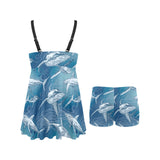 Shark hand drawn Chest Sexy Pleated Two Piece Swim Dress