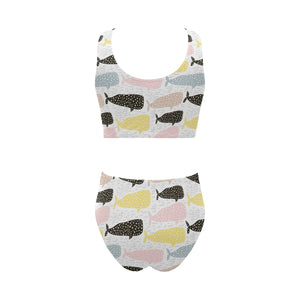 Whale dot pattern Chest Bowknot High Waisted Bikini Swimsuit