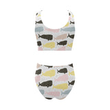 Whale dot pattern Chest Bowknot High Waisted Bikini Swimsuit
