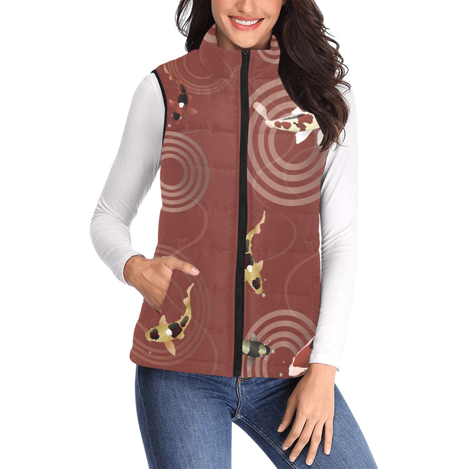 Koi Fish Carp Fish red background Women's Padded Vest