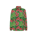 Watermelons tropical palm leaves pattern backgroun Women's Long Sleeve Polo Shirt