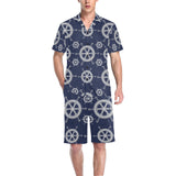 nautical steering wheel design pattern Men's V-Neck Short Pajama Set