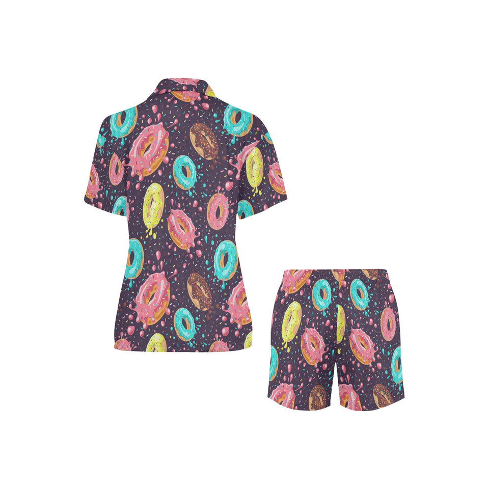 Colorful donut glaze pattern Women's V-Neck Short Pajama Set