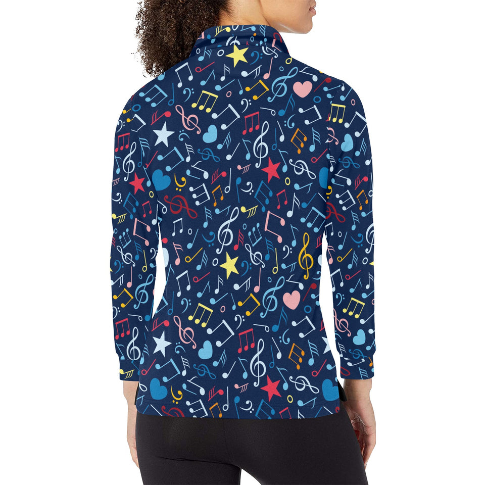 Music Notes Pattern Print Design 03 Women's Long Sleeve Polo Shirt