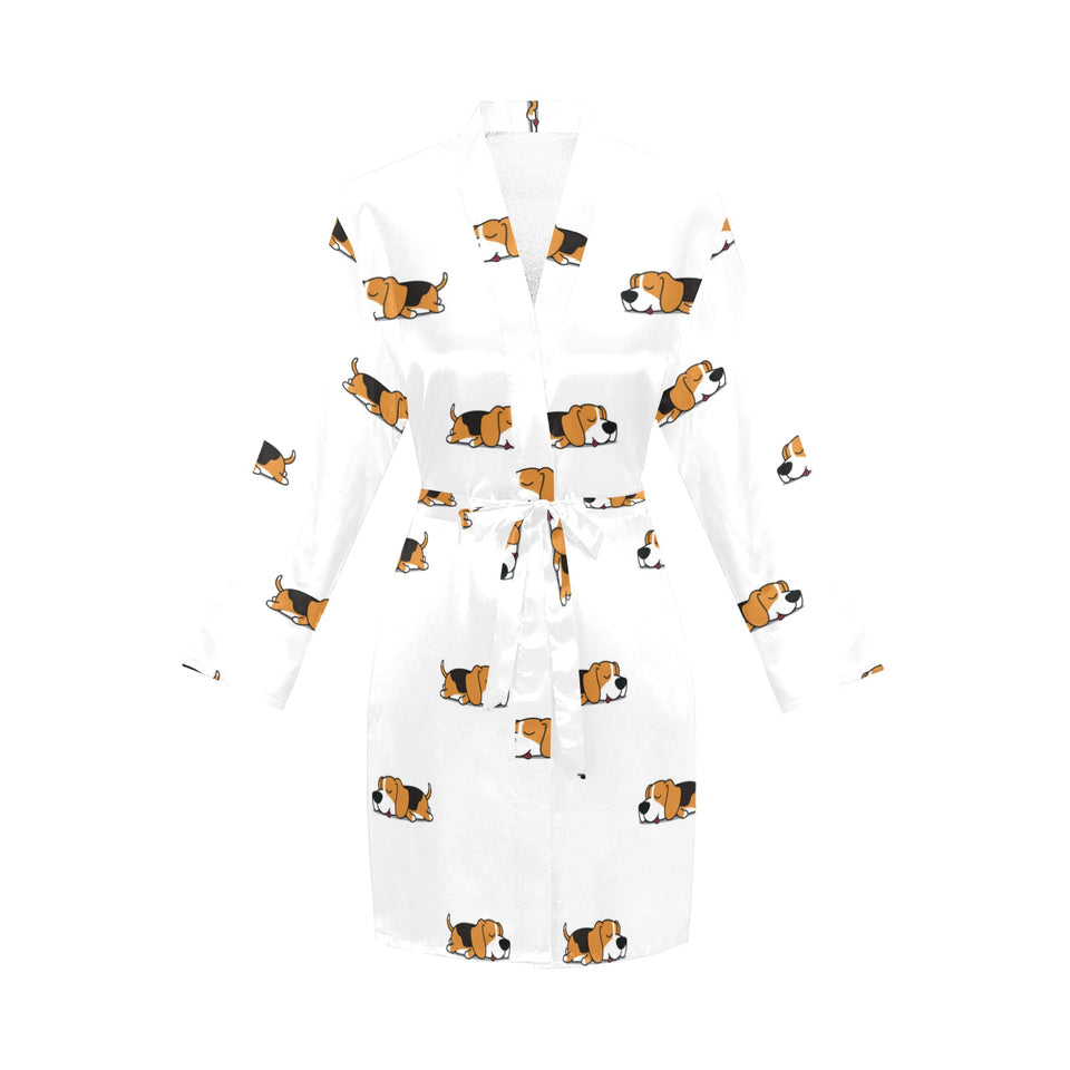 Cute beagle dog sleeping pattern Women's Long Sleeve Belted Night Robe