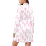Watercolor pink heart pattern Women's Long Sleeve Belted Night Robe