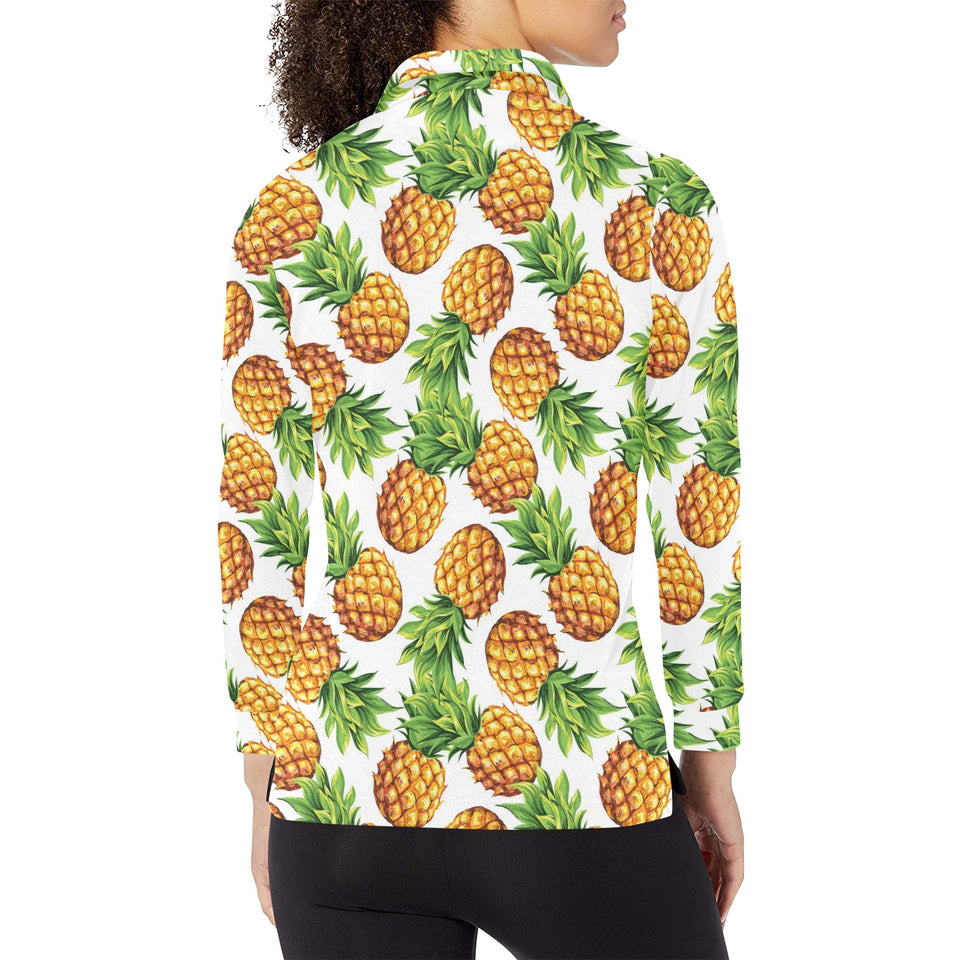 Pineapples design pattern Women's Long Sleeve Polo Shirt