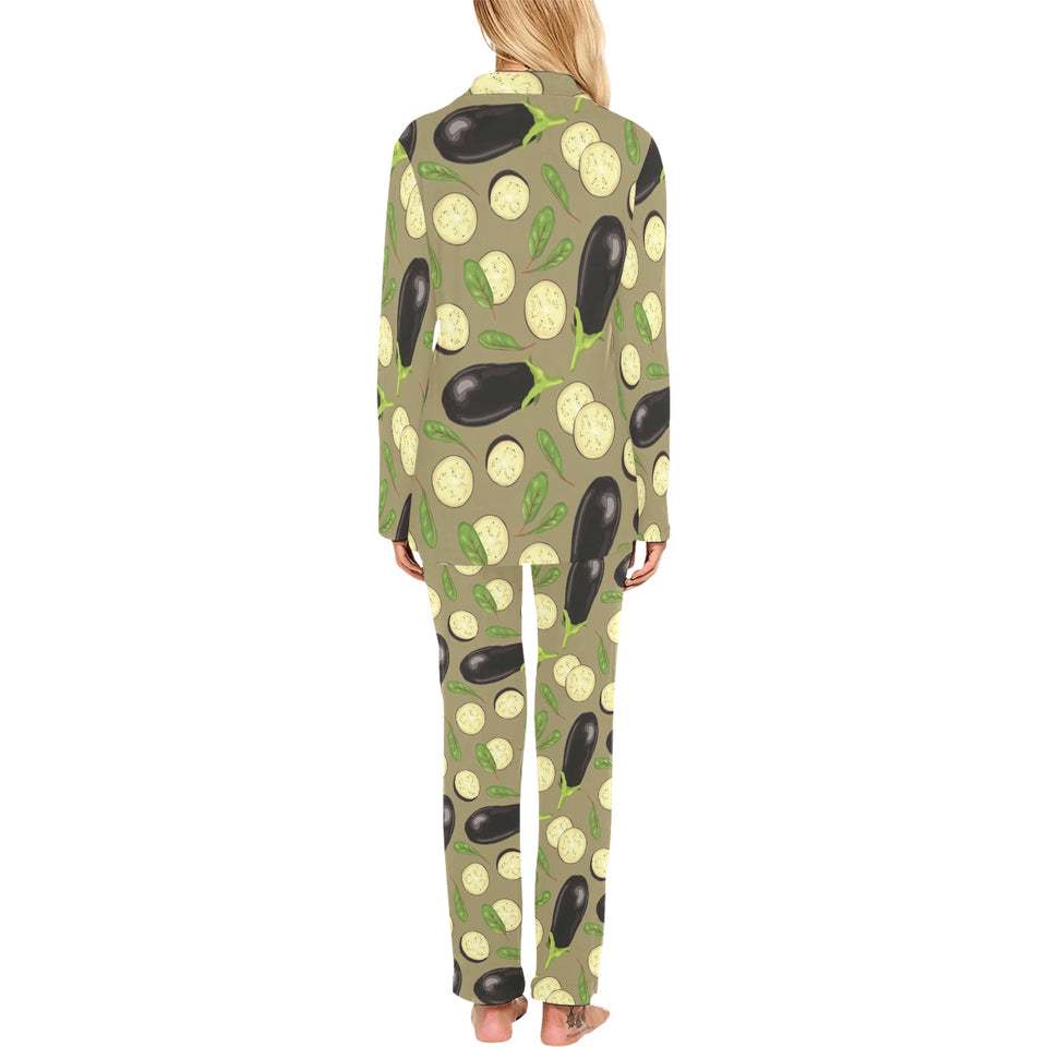 Eggplant Pattern Print Design 02 Women's Long Pajama Set
