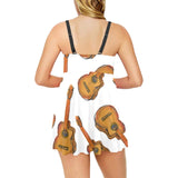 Paint Guitar Pattern Chest Sexy Pleated Two Piece Swim Dress