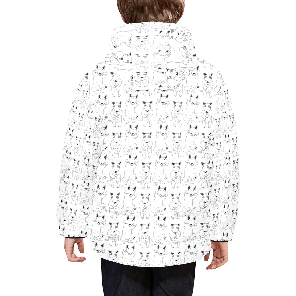 Bull Terrier Pattern Print Design 02 Kids' Boys' Girls' Padded Hooded Jacket