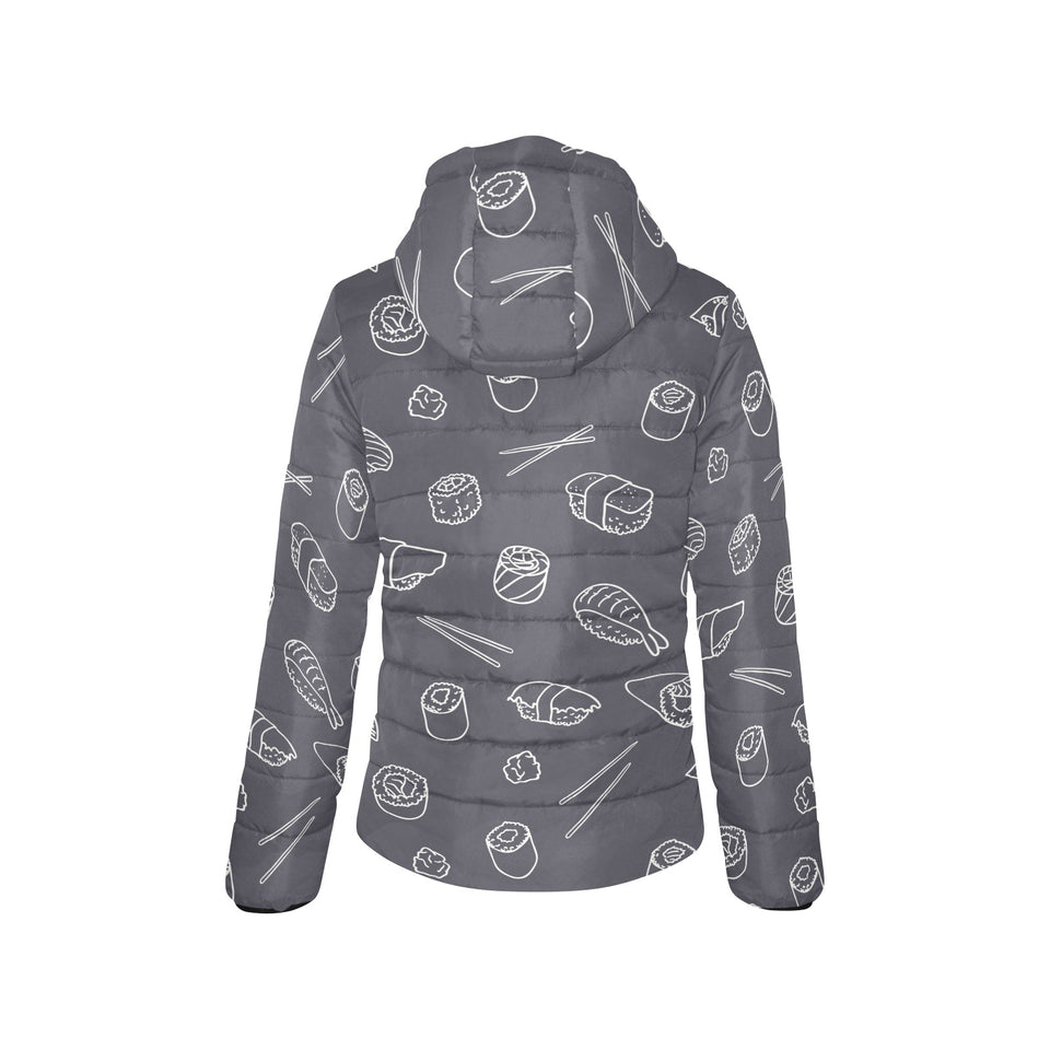 sushi pattern black background Women's Padded Hooded Jacket