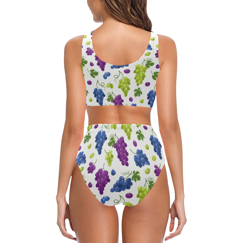 Grape pattern Chest Bowknot High Waisted Bikini Swimsuit