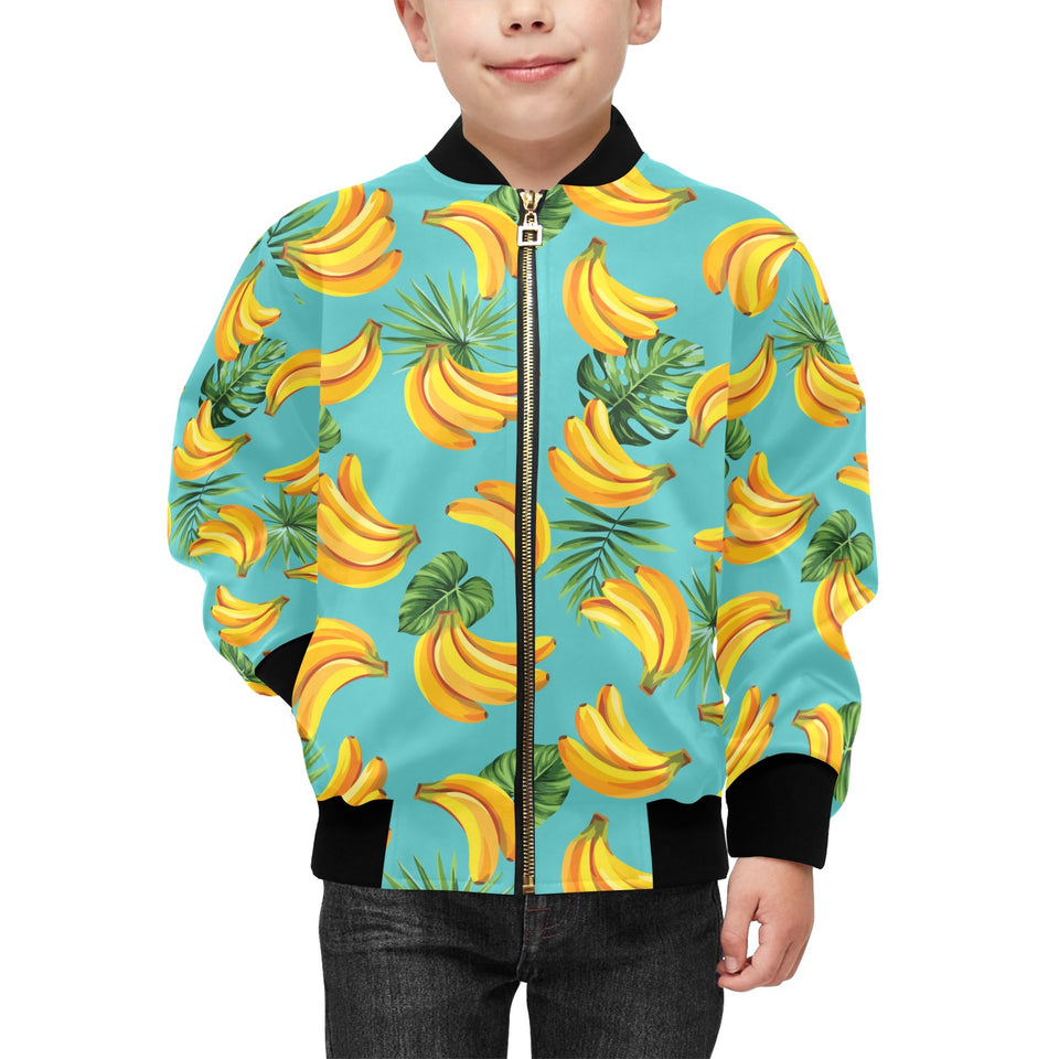 Banana Palm Leaves pattern background Kids' Boys' Girls' Bomber Jacket