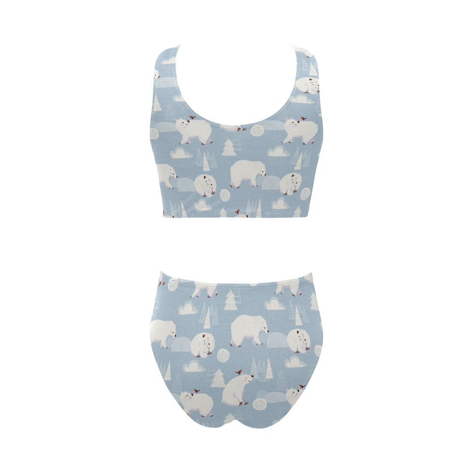 Cute polar bears Christmas decoration pattern Chest Bowknot High Waisted Bikini Swimsuit