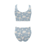 Cute polar bears Christmas decoration pattern Chest Bowknot High Waisted Bikini Swimsuit