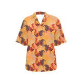 red rooster chicken cock pattern Women's All Over Print Hawaiian Shirt